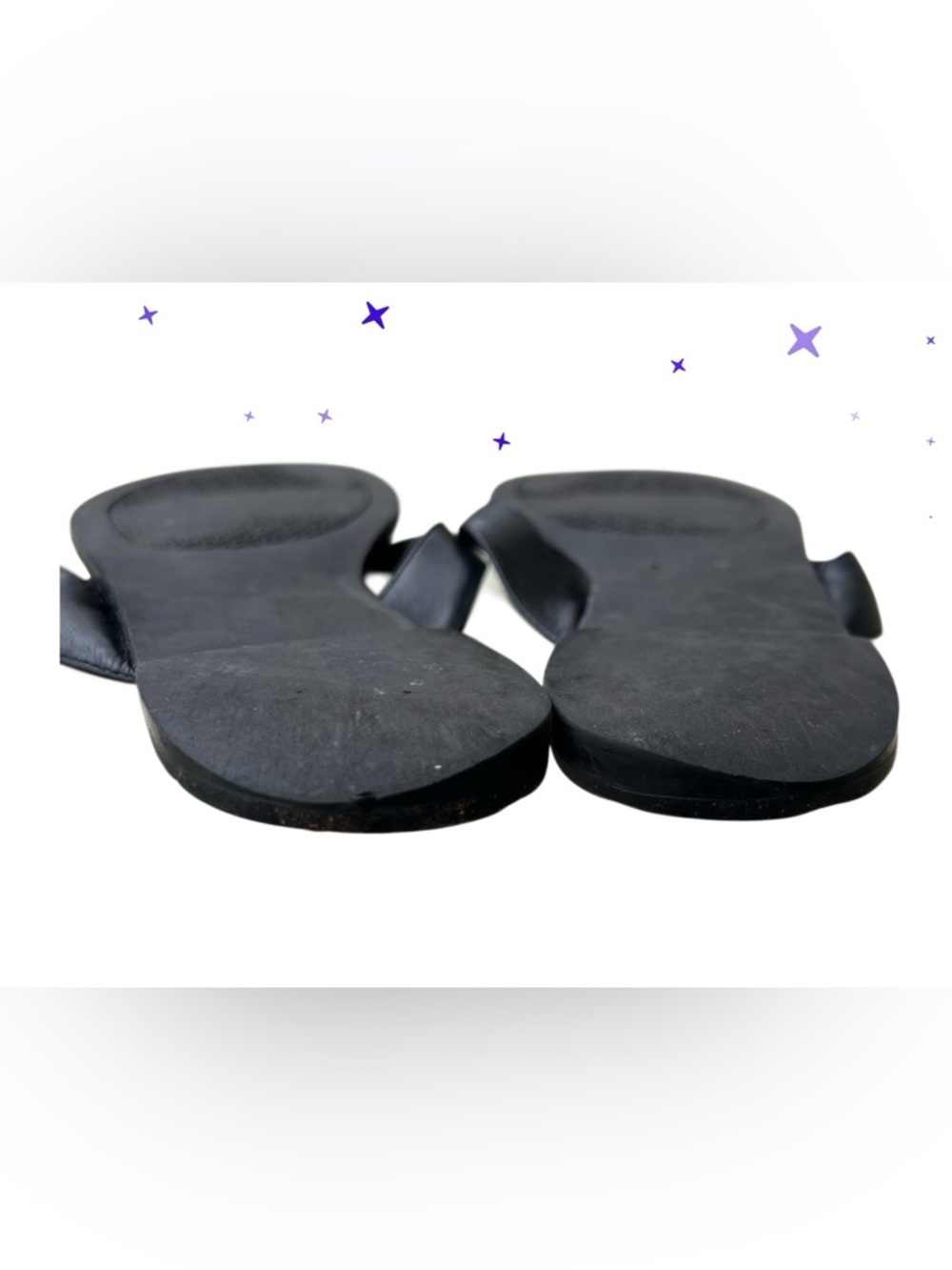 Tory Burch Black Leather Embossed Logo Thong Sandals with Gold Emblem Size 6 1/2 - Picture 7 of 7